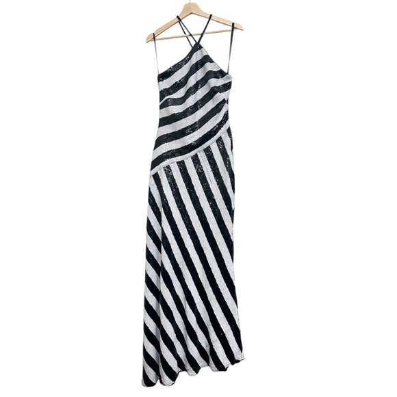 Lauren Ralph Lauren Sequin Striped Halter Neck Gown in Black/ White Size 8 - Picture 7 of 16
